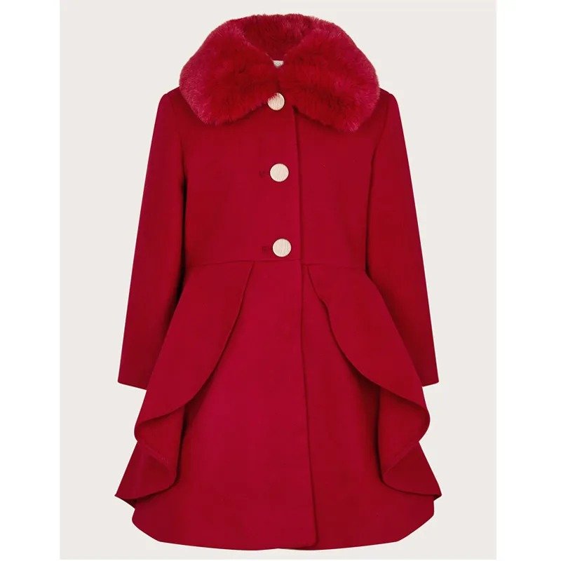 womens-red-wool-swing-fur-collar-coat