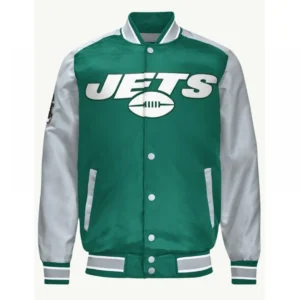 NY Jets Green and Gray Varsity Satin Jacket