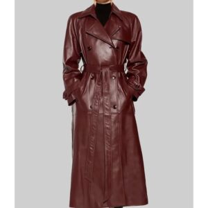 megan-fox-maroon-leather-coat