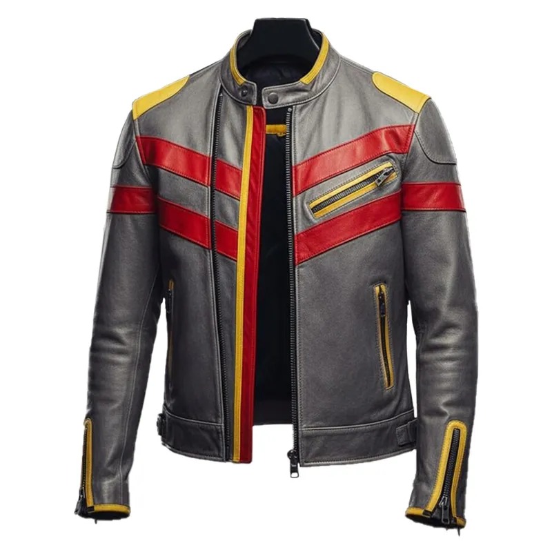 mens-red-yellow-striped-biker-gray-leather-jacket