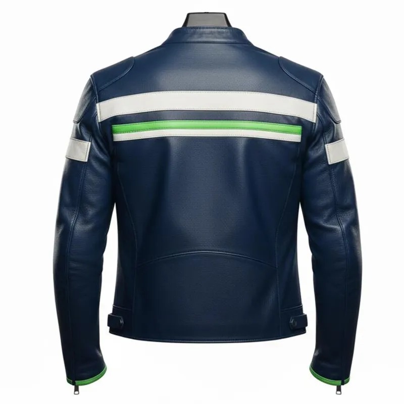 mens-white-green-striped-biker-blue-jacket