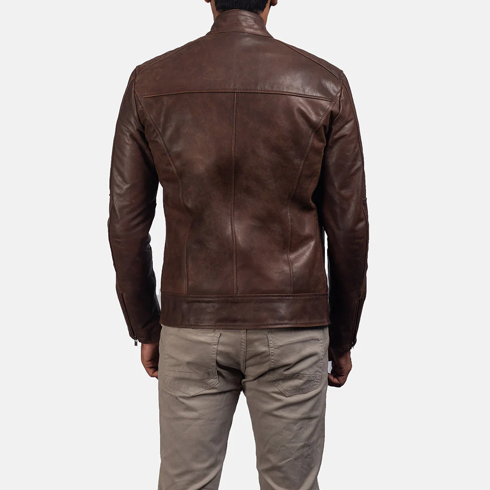 Men's Vintage Brown Cafe Racer Leather Jacket - Image 6