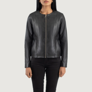 Aria Collarless Leather Jacket