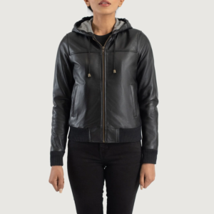 Voyager Women's Hooded Leather Bomber Jacket