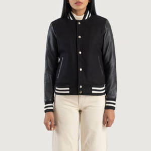 Women's All-Black Hybrid Varsity Jacket