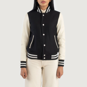 Women's Black & White Hybrid Varsity Jacket