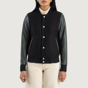Women's Forest Green & Black Hybrid Varsity Jacket