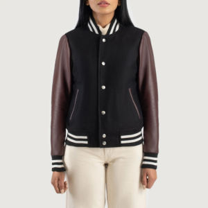 Women's Maroon & Black Hybrid Varsity Jacket